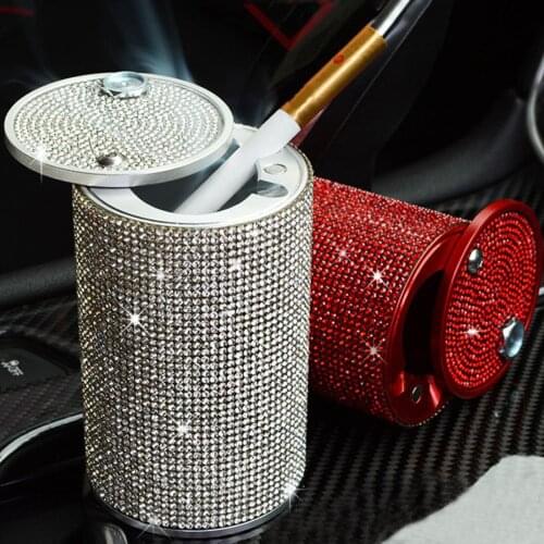 Rhinestone Metal Car Ashtray Cigarettes Smoke Holder Portable Storage Trash Bin Dust Garbage Car Interior Ashtray car Accessory