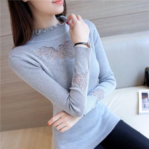Women Sweater High Elastic Turtleneck Jersey Ladies 2019 Autumn Winter Sweater Women Slim Lace Bottoming Knitted Pullovers