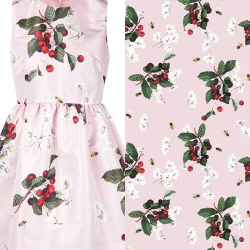 Cherry Digital Printing Fabric Wedding Satin Polyester Linen Textile Fabric for Dress Shirt DIY Decorative Sewing Material