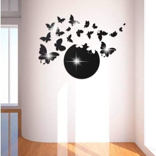 18Pcs/lot Mirror Butterfly Living Room Decoration Art Decal DIY Fashion Acrylic Decorative Wall Sticker For Home Decoration