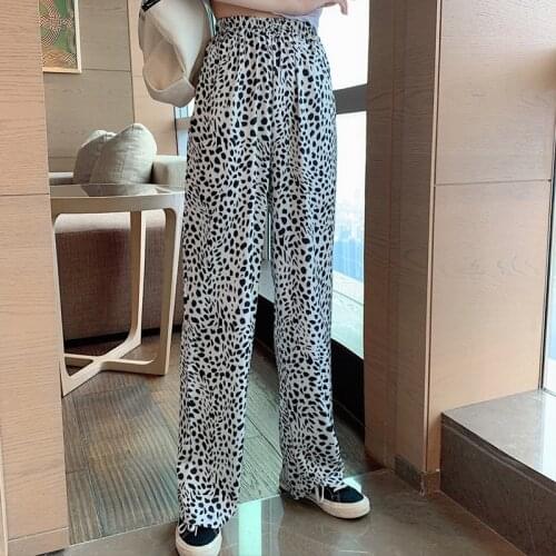 Vintage Leopard Print Casual Pants Womens Pants Spring 2021 New High-waisted Straight Wide-leg Fashion Pants Trousers Women