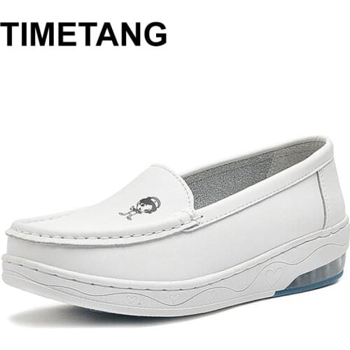 TIMETANGnew Air cushion nurse shoes women sneakers white leather comfortable flat running shoes work shoes zapatillas de deporte