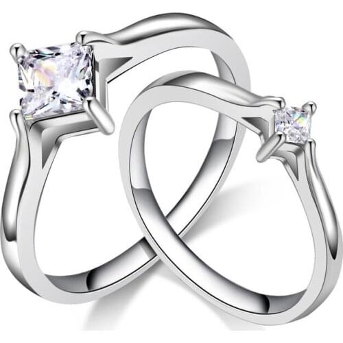 New Fashion Copper Inlaid Crystal Couple Gift Ring For Women Korean Pop Classic Simple Geometric Metal Ring Jewelry Wholesale