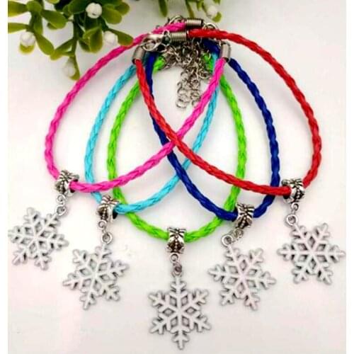 1pcs Enamel Christmas Snow flakes White Snowflake Pendant Multicolor Braided Rope PU Leather Cords Bracelets&Bangle Jewelry