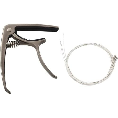 1x 2-In-1 Silver Aluminum Single-Handed Guitar Capo with Bridge Pin Puller & 6x 150XL Gauge 0.009 Inch Steel Strings