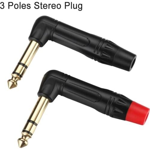 2pcs/lot Right Angle Jack 6.35mm 3 Poles Stereo Male Connector Gold Plated 1/4 Inch Plug Microphone Connector 1 Pair Red+Black