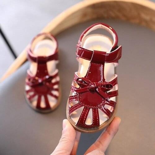 2021 Summer Kids Girls Sandals Korean Toddler Baby Hollow Bow Princess Shoes Soft Sole Baotou Beach Sandals 1 2 3 4 5 6 Years