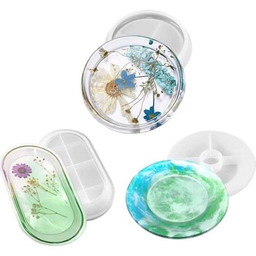 3Pcs Jewelry Silicone Resin Tray Moulds, DIY Craft Trinket Dish Epoxy Mould, Resin Coaster Casting Molds for Dish Holder