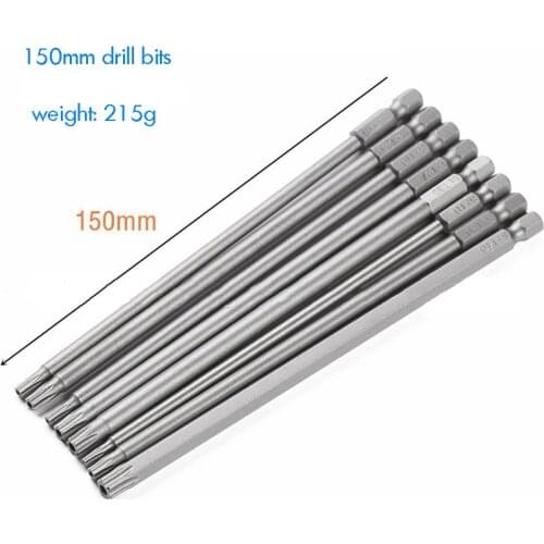 8PCS/Set Hex Shank Magnetic Torx Screwdriver Bits 100mm / 150mm Long S2 Hollow Torx Screwdriver Bits Repair Tool T8-T40