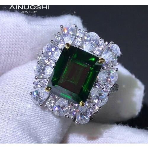 AINUOSHI Luxury Emerald Cut 9x11mm Lad Created Emerald Engagement Rings Gift For 925 Sterling Silver Exquisite Rings