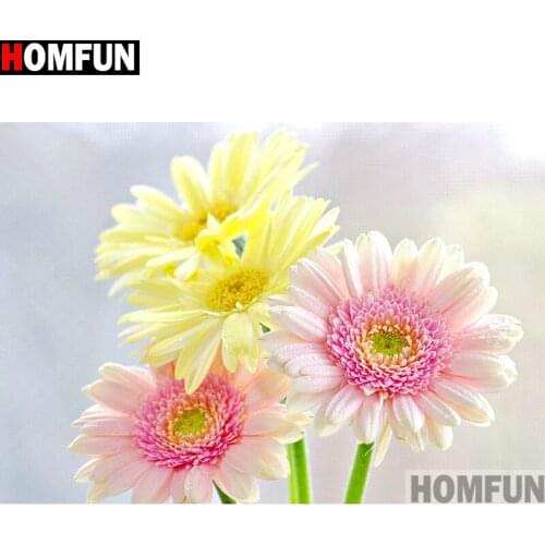 HOMFUN Full Square/Round Drill 5D DIY Diamond Painting "Yellow-pink flower" 3D Embroidery Cross Stitch 5D Home Decor A13156