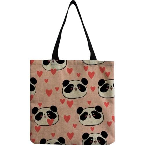 Cartoon Panda Love Print Large Womens Bag Custom Pattern Ladies Satchel Casual Tote Bags Chinese Style Cute Book Bags For Girls