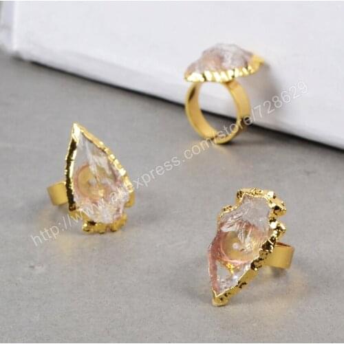 BOROSA Gold Color Rough Natural Arrowhead Quartz Arrowhead Ring G0706
