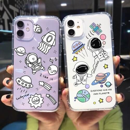 JAMULAR Creative Astronaut Shockproof Phone Case For iPhone 12 11Pro X XS MAX XR 7 SE20 6 8Plus Clear Soft Silicone Cover Fundas