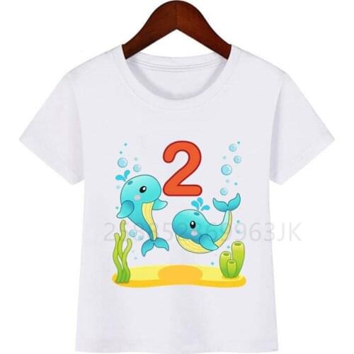 Kids Marine Animal Shirt Cute Print New Summer T-Shirt Happy Birthday T Shirt Number T Shirt Fish Number T Shirt