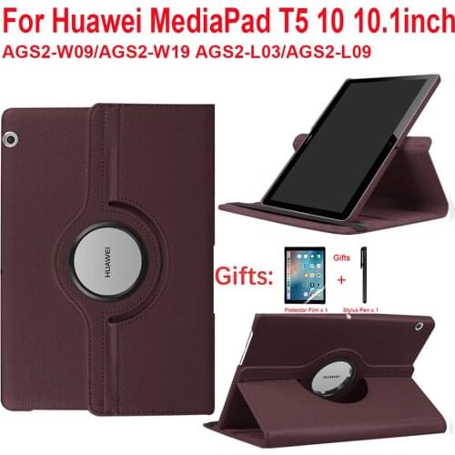 For Huawei MediaPad T5 10 AGS2-W09/L09/L03 10.1 Tablet Funda Stand PU Leather Flip Cover for 360 Rotating Case Huawei T5 10.1