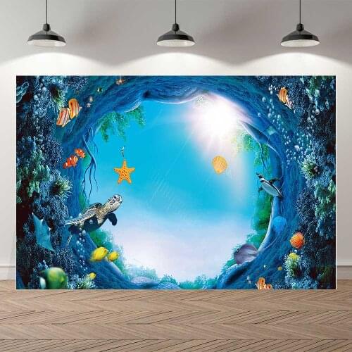 SeekPro Sea Turtle Dolphin Shark Mermaid Children Birthday Party Baby Professional Photo Background Photography Backdrop