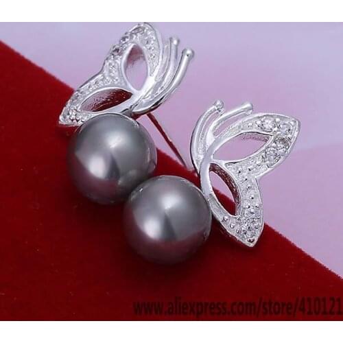 E017-3 Hot Sale High Quality Silver Clolor Jewelry,Wholesale Jewelry Elegant Charms Fashion Pearl Butterfly Purple Earrings