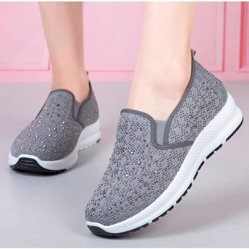 TELOTUNY Sneakers Womens Fashion Breathable Walking Mesh Crystal Sport Shoes Sneakers Footwear Slip On Flat Loafers Shoes 2021