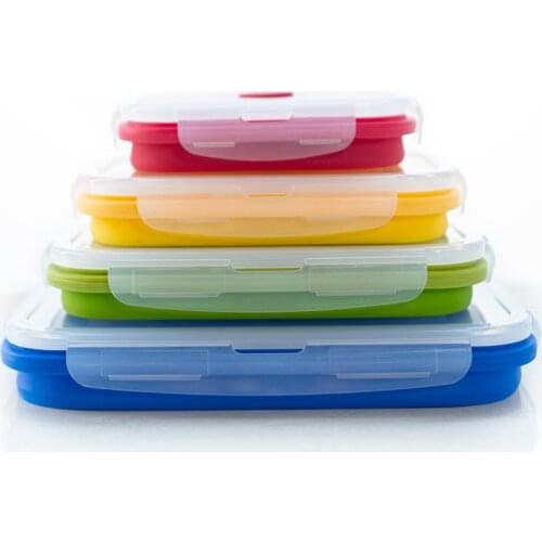 Square Silicone Folding Lunch Box Set Microwave Bowl Portable Food Container Camping Outdoor Box