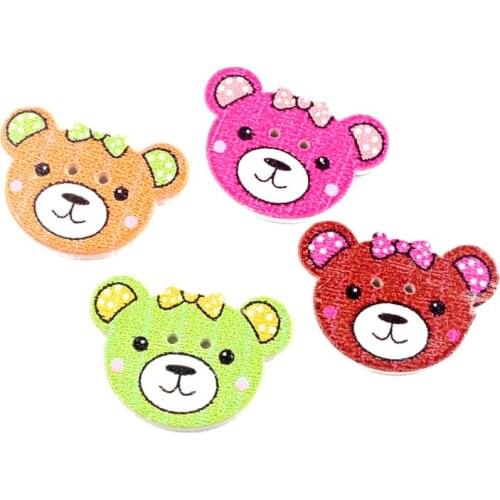 LF 50Pcs Mixed Bear Wooden Sewing Buttons For Clothes Needlework Scrapbooking Crafts Decorative Diy Accessories