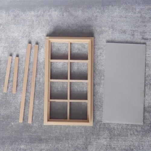 Simulation Furniture Wooden Traditional 1/12 Scale 8-Pane Door Dollhouse Window Frame Miniature Furniture for Kids