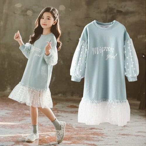 Fashion Polka Dot Sweater Dress Girls New Arrivals 2020 Spring Autumn Campus Little Princess Puff Sleeve Gauze Dress
