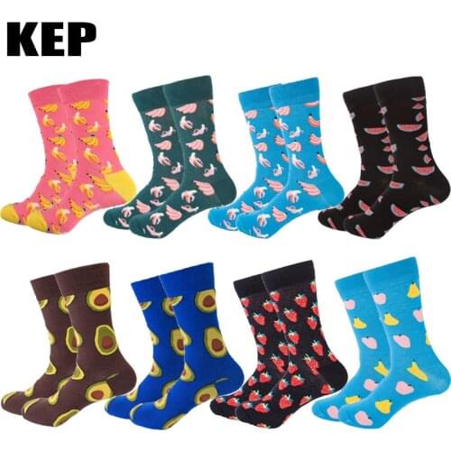 Fashion Trend Combed Cotton Mens Socks Funny Happy Socks Watermelon Avocado Fruit Socks Male Long Warm Dress Socks For Men Gift