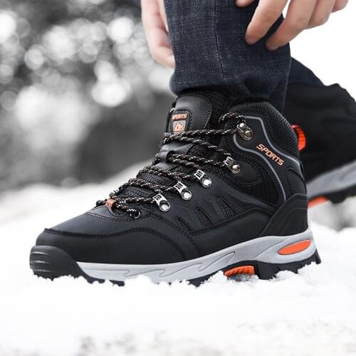 Men Hiking Shoes Winter Fur Warm Leather Outdoor Walking Jogging Shoes Mountain Sport Boots Climbing Sneakers Women Boots