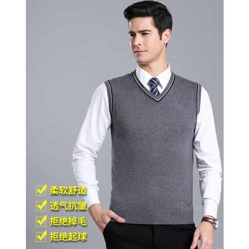 Autumn & Winter Solid Color V-Neck Casual Male Sweater Vest Men Pullover Knitted Sleeveless Men Wool Sweater