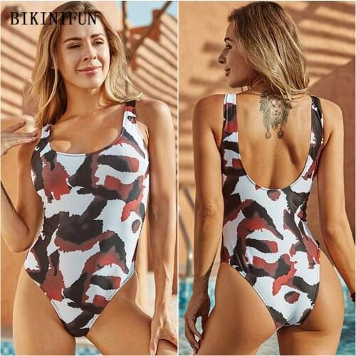 2021 New Sexy Tied Dye Print Monokini Women Scoop Neck Swimwear Pullover One Piece Suit S-XL Girl Backless Swimsuit Beachwear