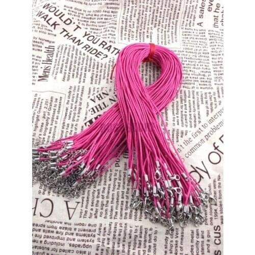 Wholesale 100pcs/lot Lobster Clasp Hot Pink Waxen Cord 2mm Necklace String 45cm Necklace DIY Cord Jewelry Making Materials