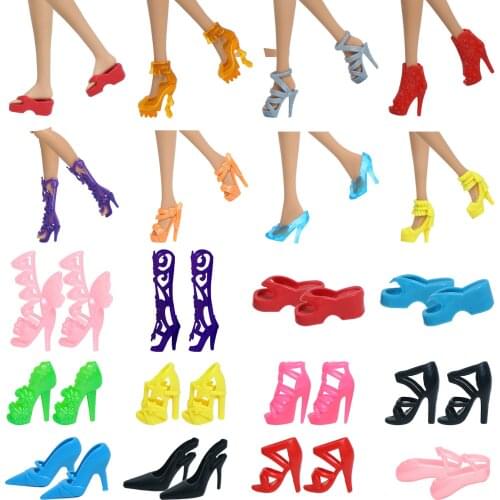 Wholesale 22 Pairs Doll Shoes Mixed Style Boots High Heels Sandals Ballet Flat Slippers Shoes for Barbie Doll Accesssories Toy