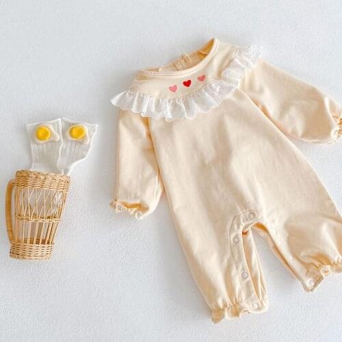 Autumn Newborn Girls Jumpsuits Clothes Baby Girls Love Print Lace Long Sleeve Rompers Spring Infants Clothes