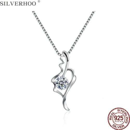 SILVERHOO 925 Sterling Silver Irregular Leaves Shape Pendant Necklaces For Women Exquisite 5A Cubic Zirconia Necklace Jewelry