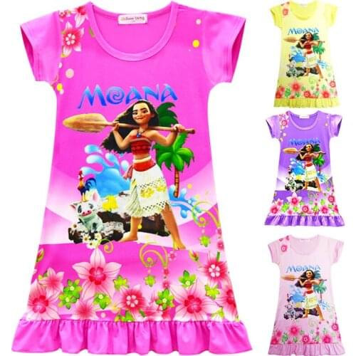 Princess Dress Kids Pajamas Cartoon Moana Print Nightgowns Sleepwear Kids Girls Clothes