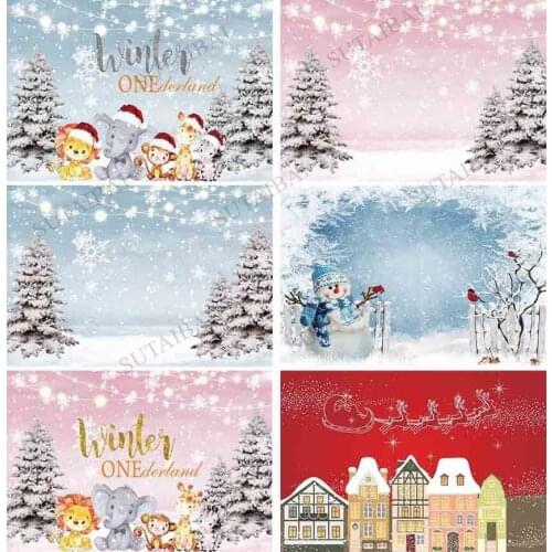 Baby Shower Christmas Backdrops Winter One Derland Snowflakes Pine Photo Booth Background Children Studio Props Backdrop