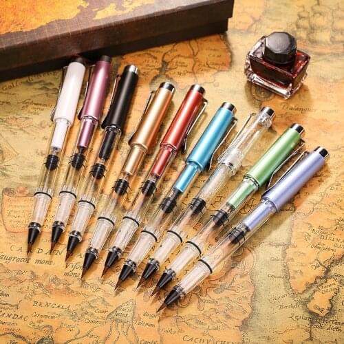 Metal Color Calligraphy Pen Soft Hair Writing Brush Watercolor Ink Painting Drawing Fountain Pen School Office Supply Stationery