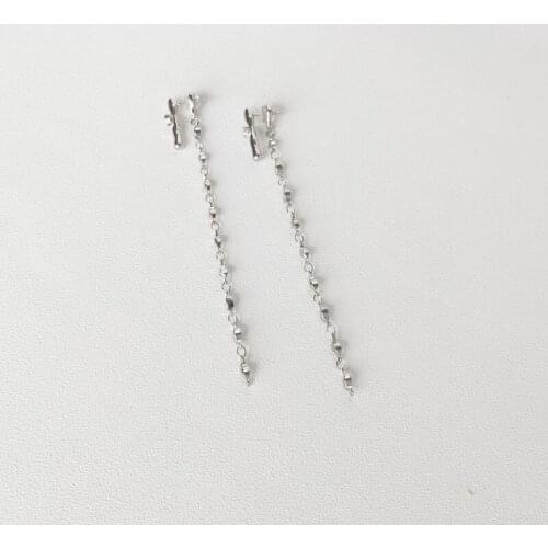 White gold long tassel earrings womens long silver pin earring earrings