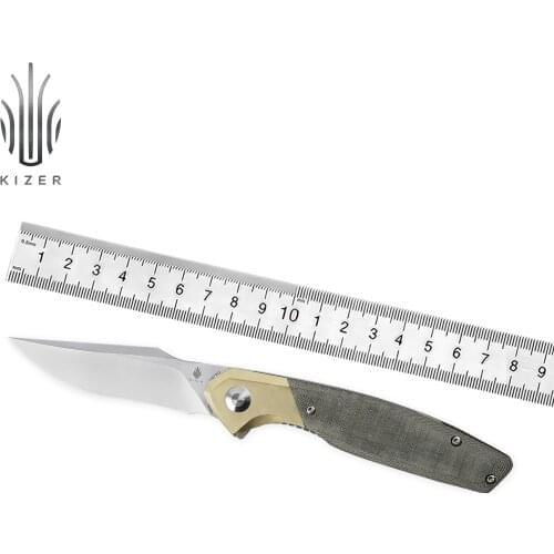 Kizer Folding Knife Grazioso V4572N2 2021 New Green Micarta&Brass Handle Outdoor Hunting Knife with Deep Carry Pocket Clip
