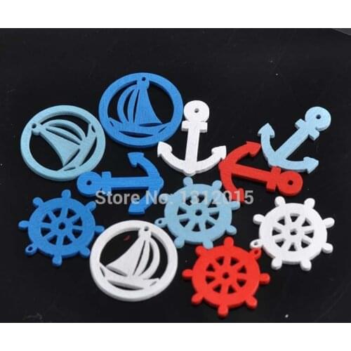 Mixed wood carving Anchor ship rudder wooden Scrapbooking Carft for nautical home decor Diy 50pcs 20x25mm MT1234