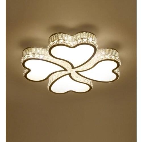 Modern White Heart Crystal LED Bedroom Ceiling Lamp Living Room White Metal Frame Acrylic Bottom Panel Dining Room Ceiling Light