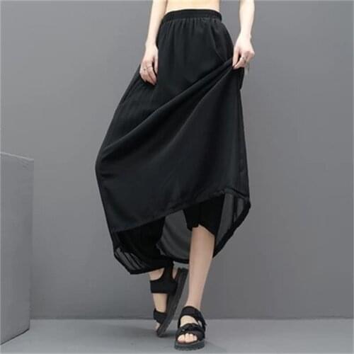 European and American irregular chiffon stitching fake two-piece Pants Skirt 2021 summer thin asymmetric pants