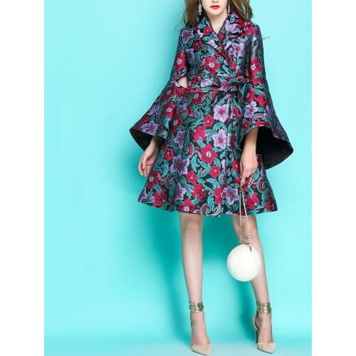 Womens Windbreaker Embroidery Long Trench Coat Women Clothes 2020 Flare Sleeve Womens Coats Sobretudo Feminino KJ371