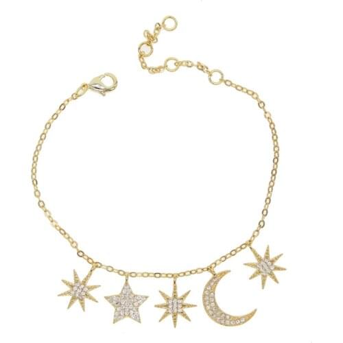 2020 Charm Chain Bracelet Bangle For Women Girl Valentines Gift Design Cz Paved Moon Star Pendant Dangle Delicate Jewelry