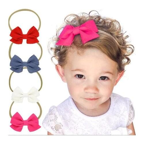 ON SALE 1PCS Solid Color Bowknot Hair Band Handmade Boutique Nylon Headband Bow For Kids Girls Hair Accessories Headwear