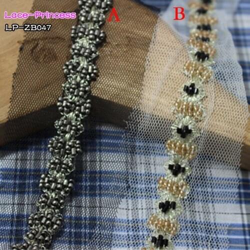 1 yard 1.3CM black white fabric gary beaded clothing accessories collar flower DIY handmade beading Braid lace trim fabric ZB047