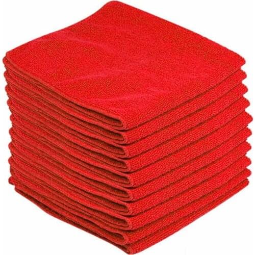 10Pcs Microfiber Car Cleaning Cloth Strong Water Absorbent Lint Free Red Wash Towels For Kitchen Bathroom Home Car Accessories