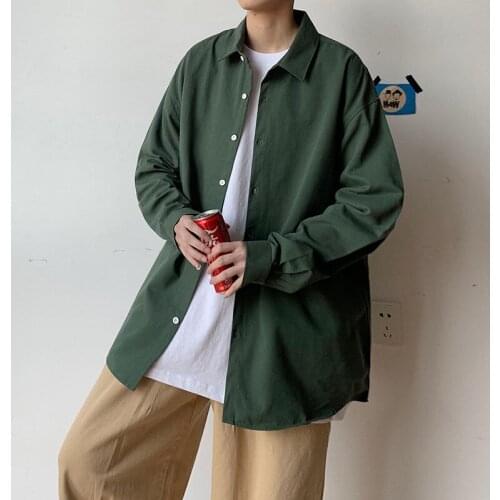 2021 Mens Fashion Trend Loose 10 Solid Color Cotton Long Sleeve Hawaiian Shirt French Cuff Mens Shirts Camisa Masculina M-5XL