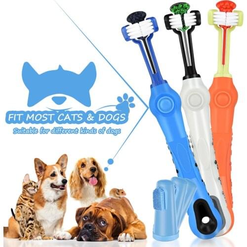 3PCS 3-Sided Pet Toothbrush Dog Toothbrush Soft Rubber Tooth Care Brushes For Dogs Bad Breath Tartar Cleaning Pet Grooming Tools